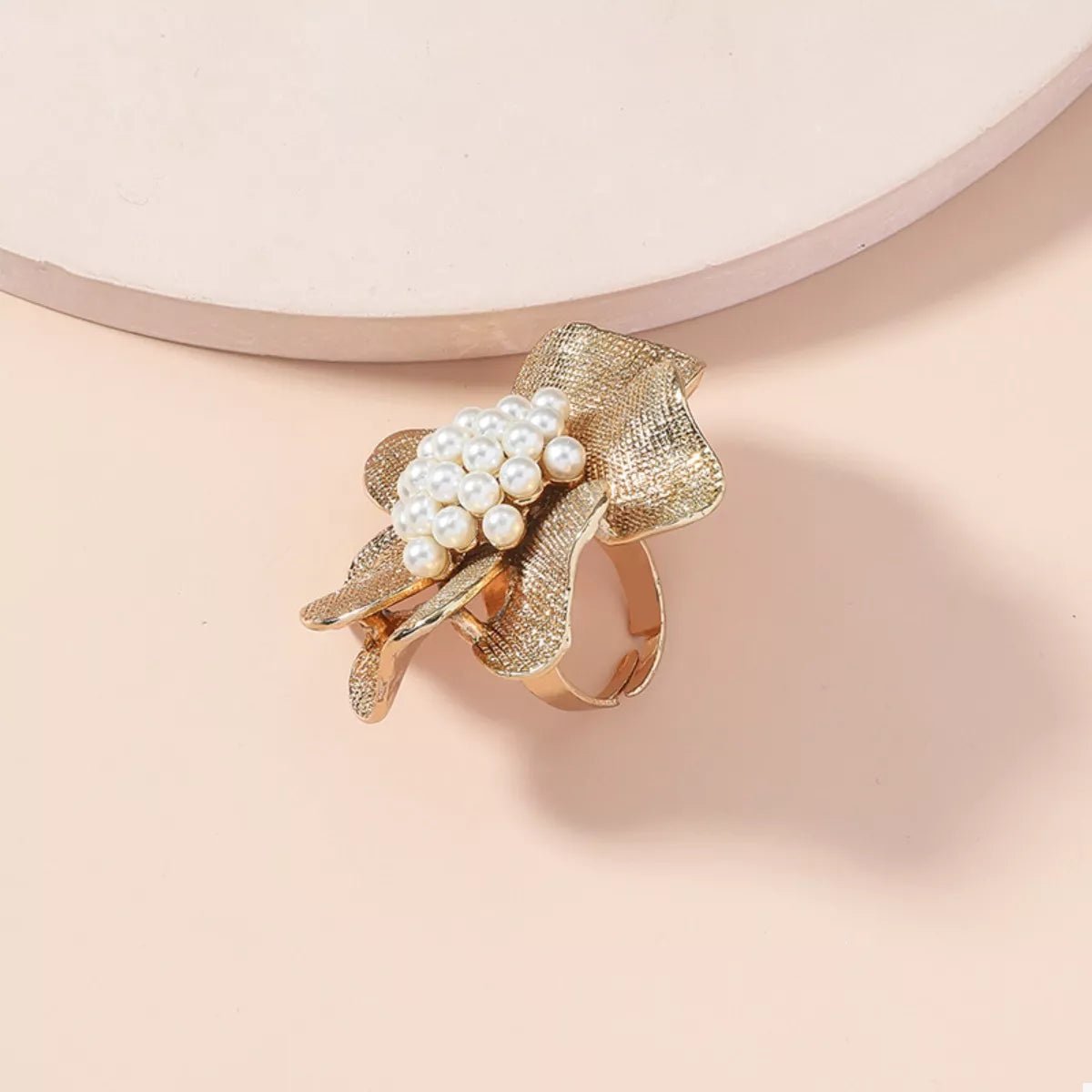 18K Gold - Plated Pearl Flower Ring - Rochelle's House LLC