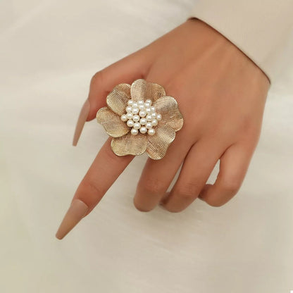 18K Gold - Plated Pearl Flower Ring - Rochelle's House LLC