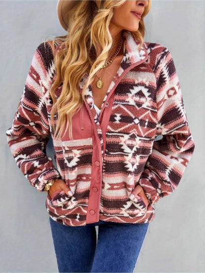 Aztec Print Fleece Snap Down Jacket - Rochelle's House LLC