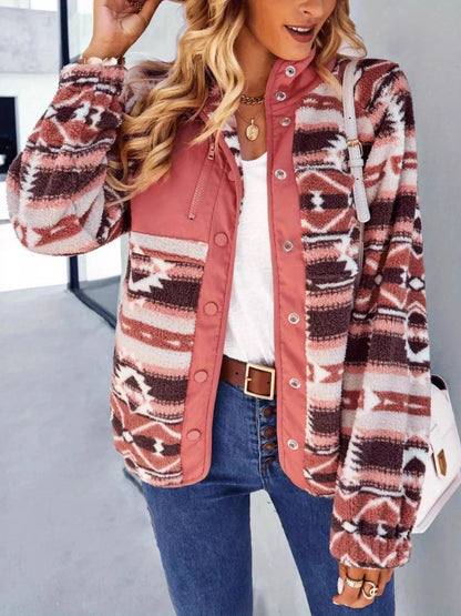 Aztec Print Fleece Snap Down Jacket - Rochelle's House LLC