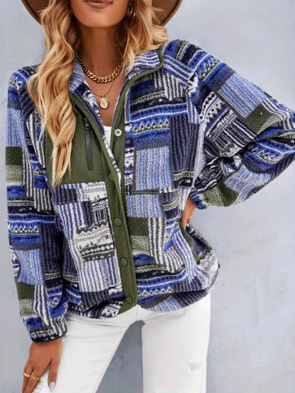 Aztec Print Fleece Snap Down Jacket - Rochelle's House LLC