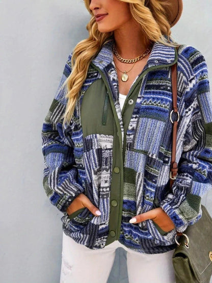 Aztec Print Fleece Snap Down Jacket - Rochelle's House LLC