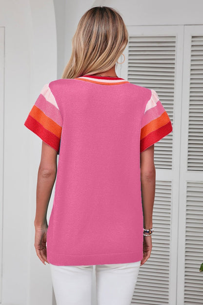 Color Block Round Neck Knit Top - Rochelle's House LLC