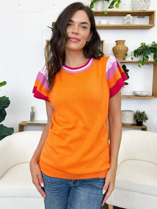 Color Block Round Neck Knit Top - Rochelle's House LLC