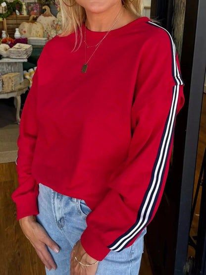 Contrast Striped Detail Varsity Sweatshirt - Rochelle's House LLC