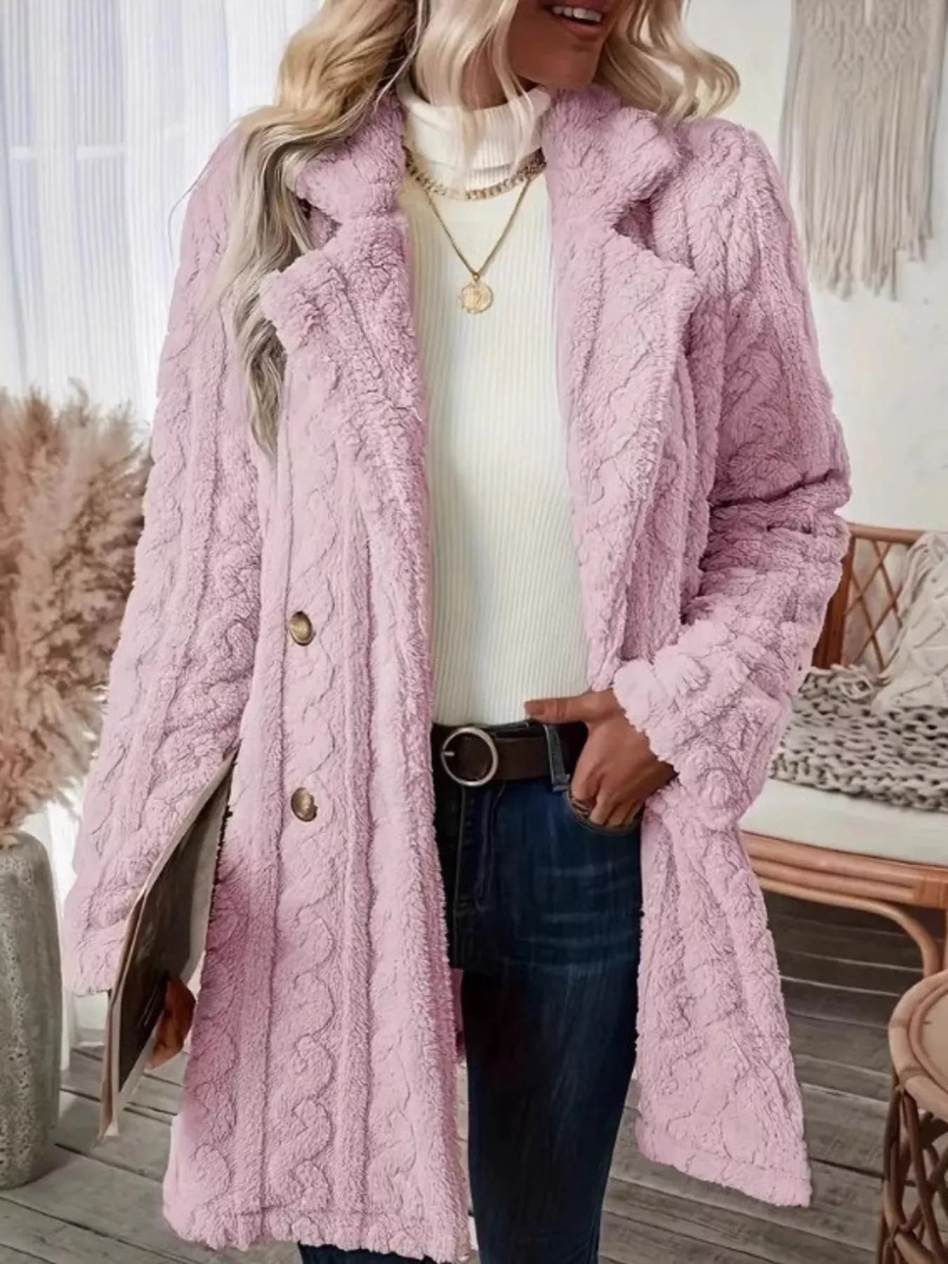 Cozy Faux Shearling Double - Breasted Outerwear - Rochelle's House LLC