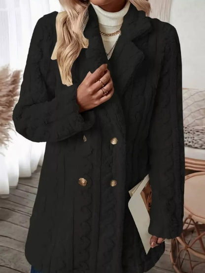 Cozy Faux Shearling Double - Breasted Outerwear - Rochelle's House LLC