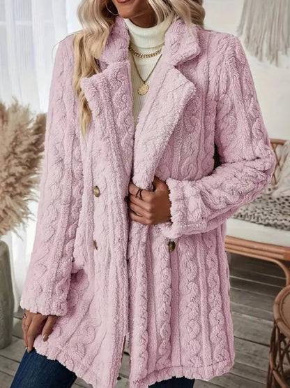 Cozy Faux Shearling Double - Breasted Outerwear - Rochelle's House LLC