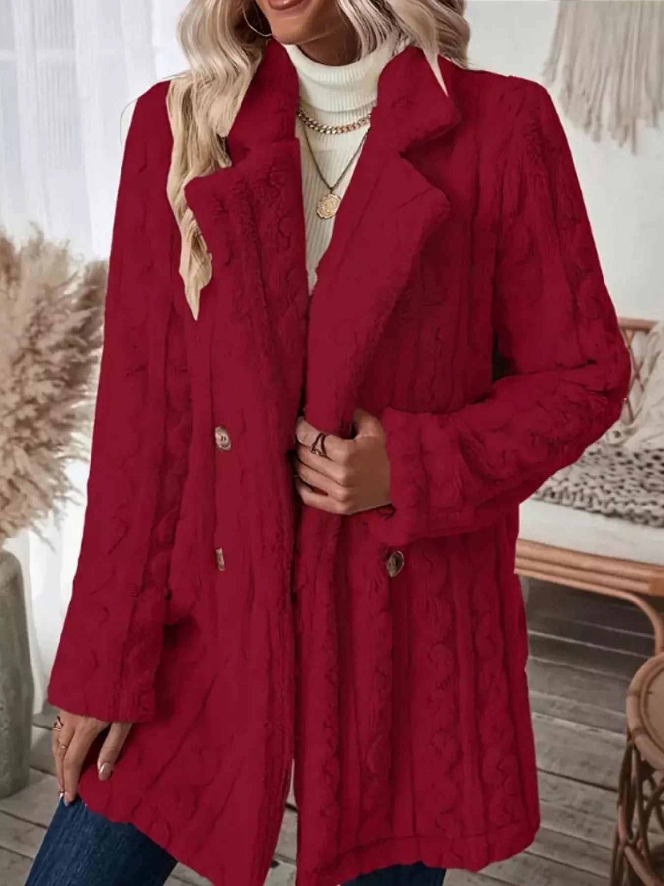 Cozy Faux Shearling Double - Breasted Outerwear - Rochelle's House LLC