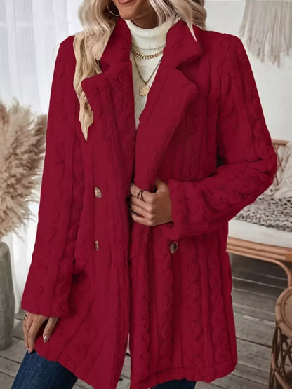 Cozy Faux Shearling Double - Breasted Outerwear - Rochelle's House LLC