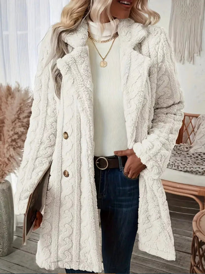 Cozy Faux Shearling Double - Breasted Outerwear - Rochelle's House LLC