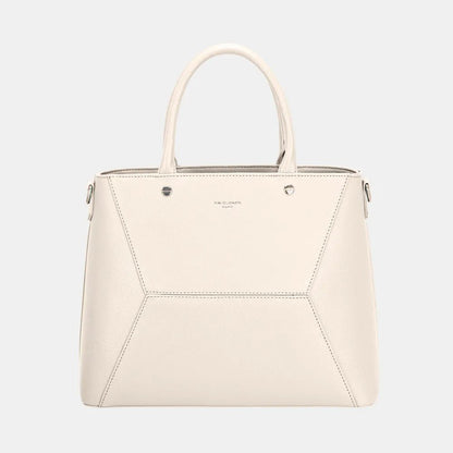 Front view of David Jones PU Leather Handbag in Creamy White showing neckline and sleeve details (pu)