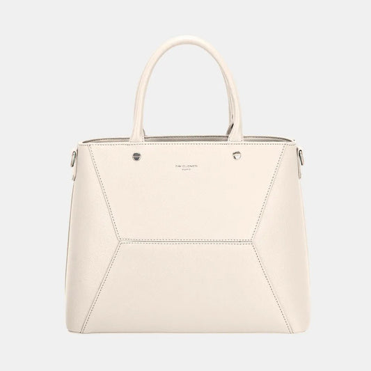 Front view of David Jones PU Leather Handbag in Creamy White showing neckline and sleeve details (pu)