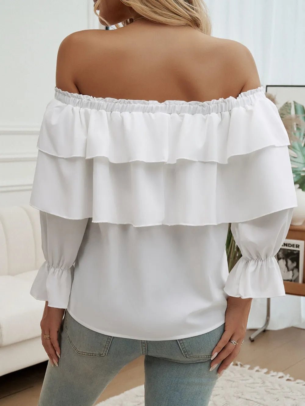Devine Off - Shoulder Flounce Sleeve Blouse - Rochelle's House LLC