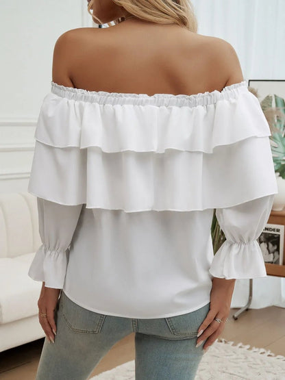 Devine Off - Shoulder Flounce Sleeve Blouse - Rochelle's House LLC