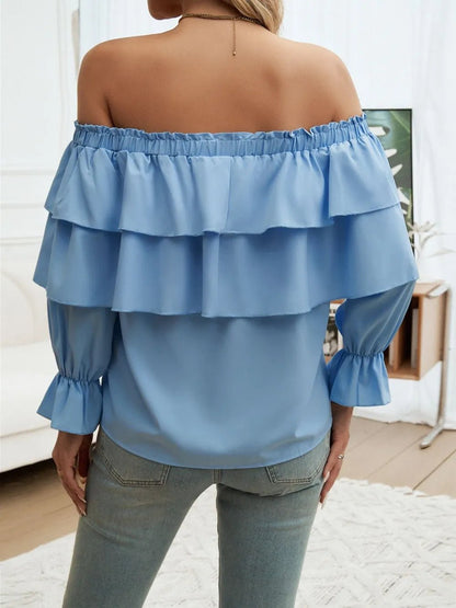 Devine Off - Shoulder Flounce Sleeve Blouse - Rochelle's House LLC