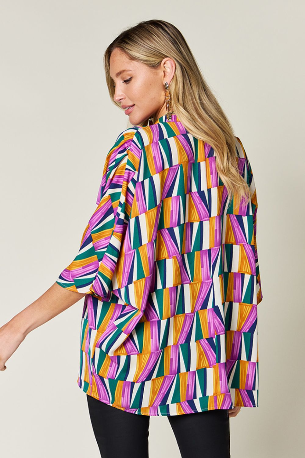 Double Take Full Size Geometric Notched Dolman Sleeve Top - Rochelle's House LLC