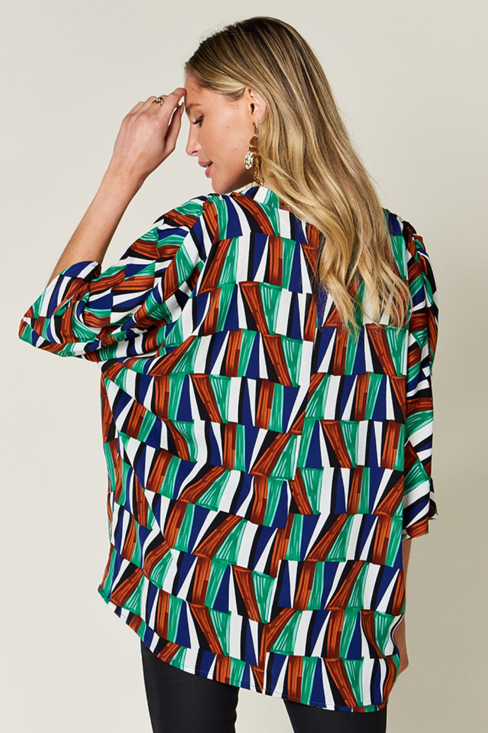 Double Take Full Size Geometric Notched Dolman Sleeve Top - Rochelle's House LLC