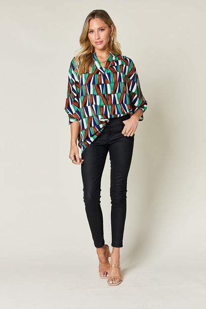 Double Take Full Size Geometric Notched Dolman Sleeve Top - Rochelle's House LLC