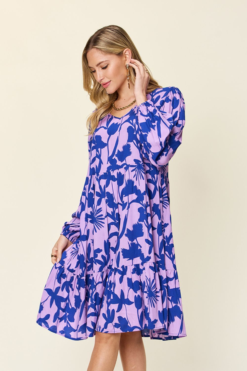 Double Take Full Size Printed Ruffle Hem Dress with Pocket - Rochelle's House LLC