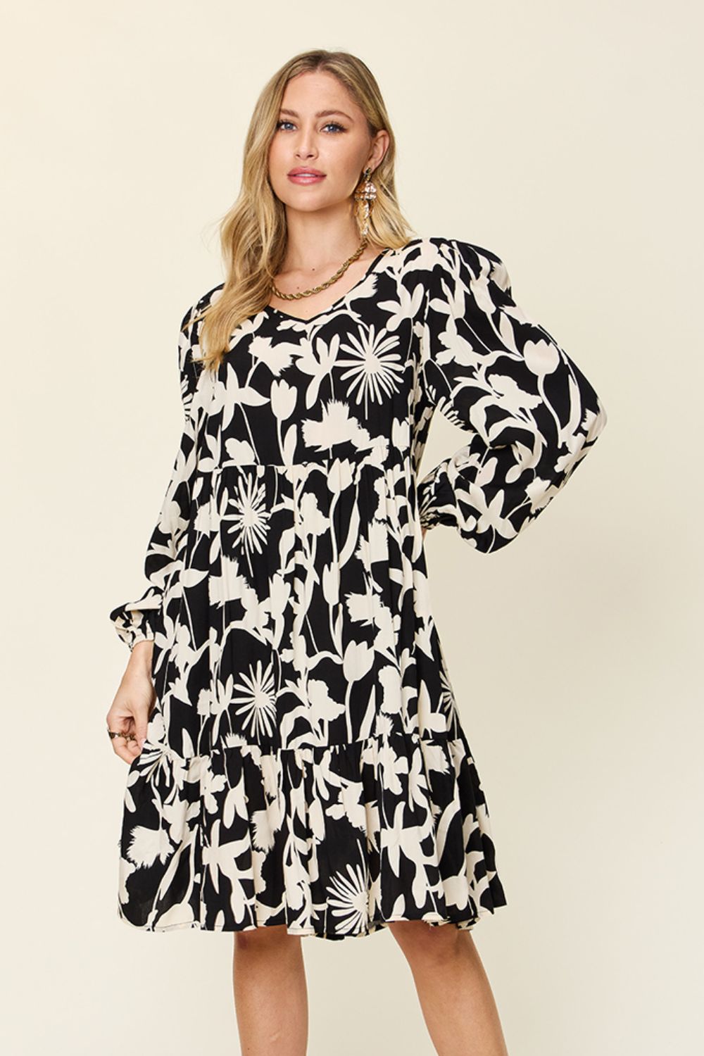 Double Take Full Size Printed Ruffle Hem Dress with Pocket - Rochelle's House LLC