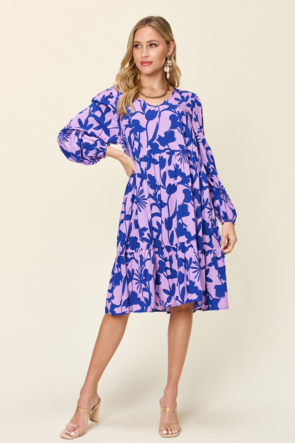 Double Take Full Size Printed Ruffle Hem Dress with Pocket - Rochelle's House LLC