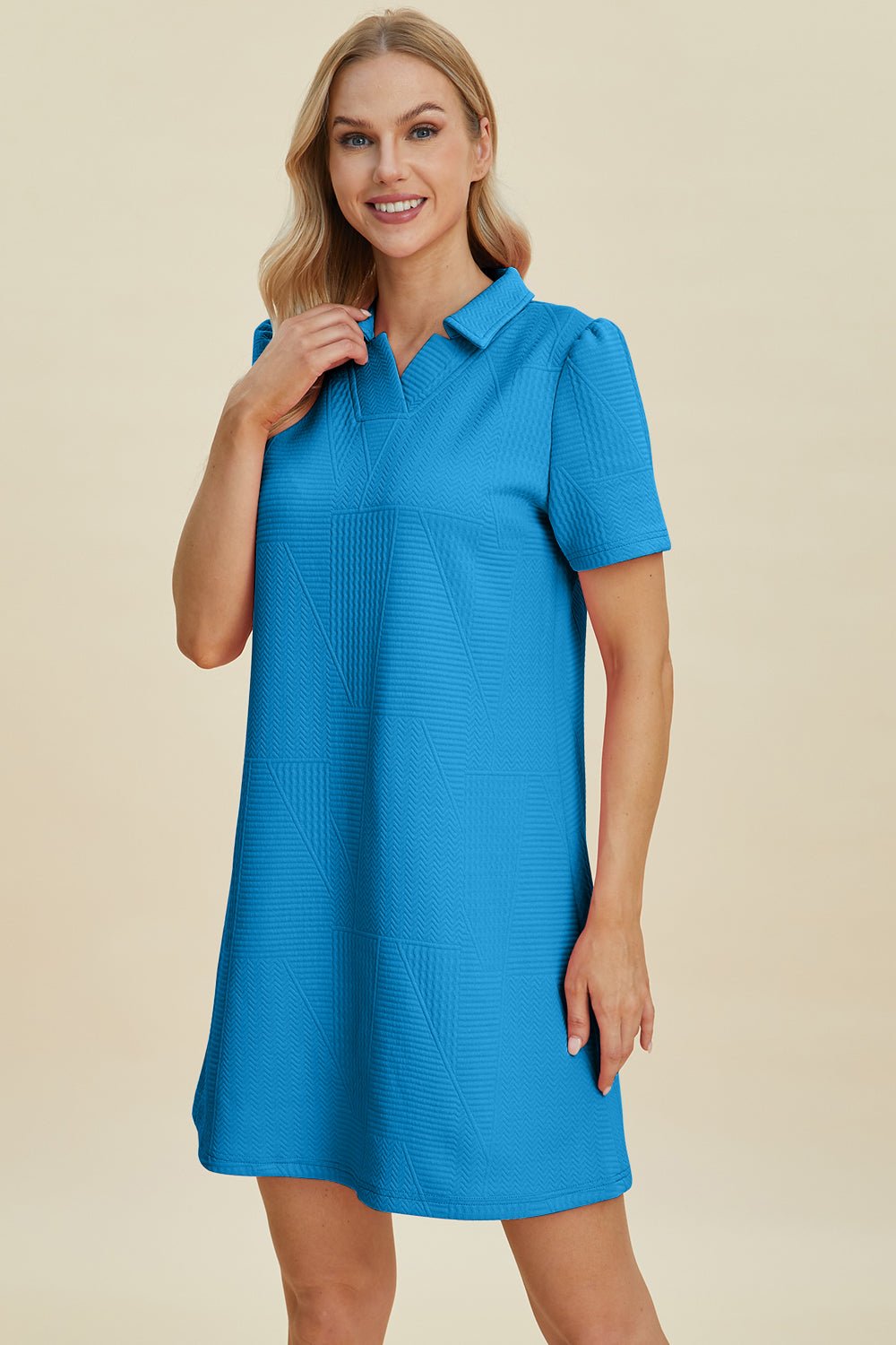 Double Take Full Size Texture Short Sleeve Dress - Rochelle's House LLC
