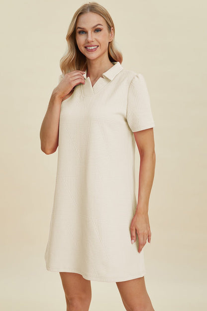 Double Take Full Size Texture Short Sleeve Dress - Rochelle's House LLC