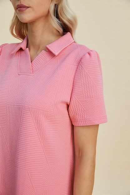 Double Take Full Size Texture Short Sleeve Dress - Rochelle's House LLC