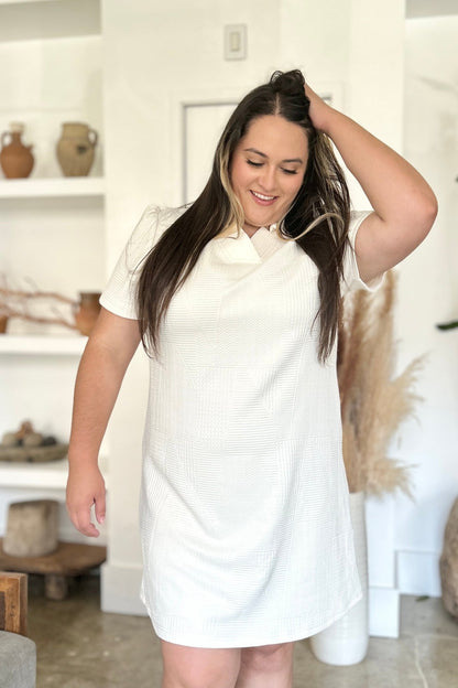 Double Take Full Size Texture Short Sleeve Dress - Rochelle's House LLC