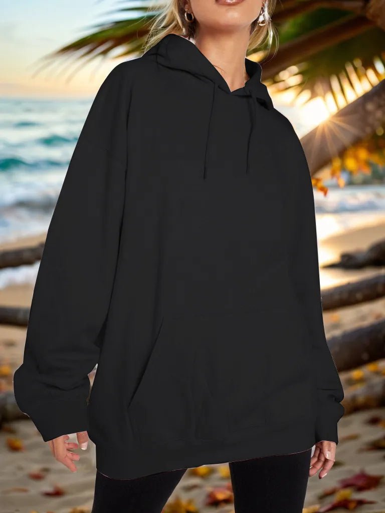 Drawstring Dropped Shoulder Hoodie - Rochelle's House LLC