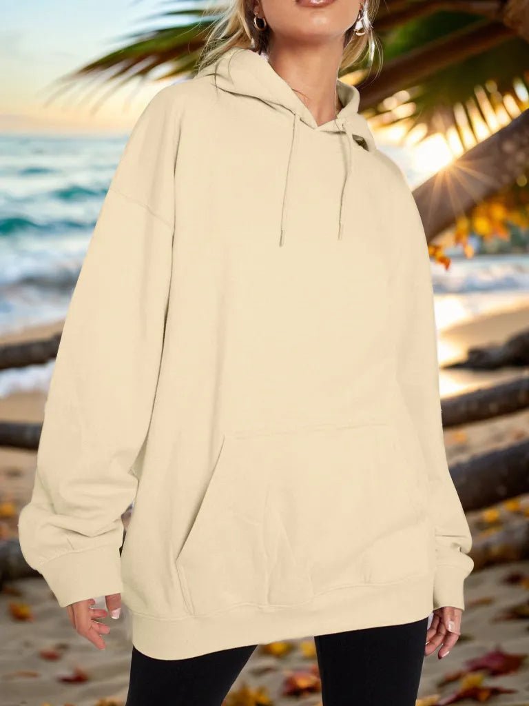 Drawstring Dropped Shoulder Hoodie - Rochelle's House LLC