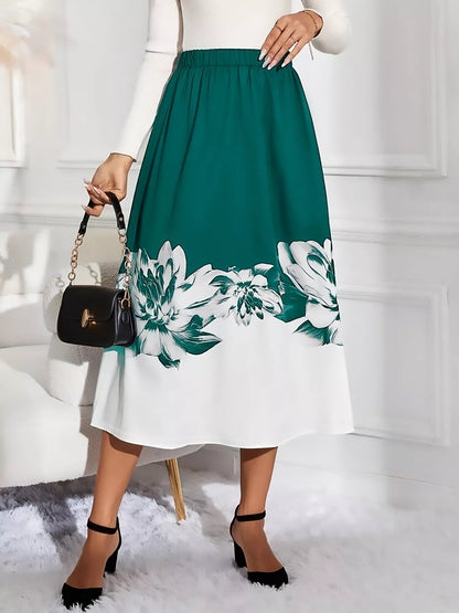 Floral Print A - Line Midi Skirt - Rochelle's House LLC