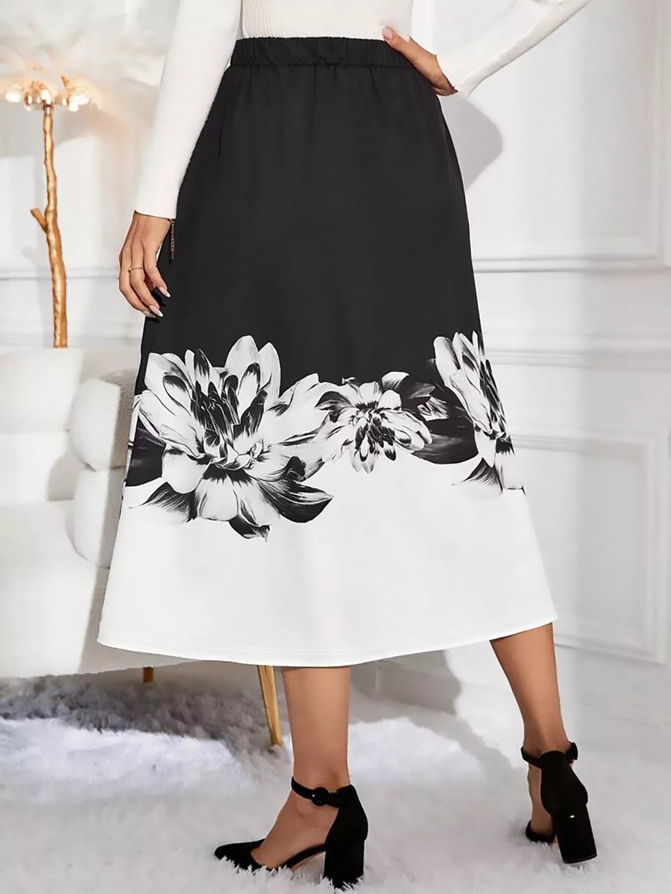 Floral Print A - Line Midi Skirt - Rochelle's House LLC