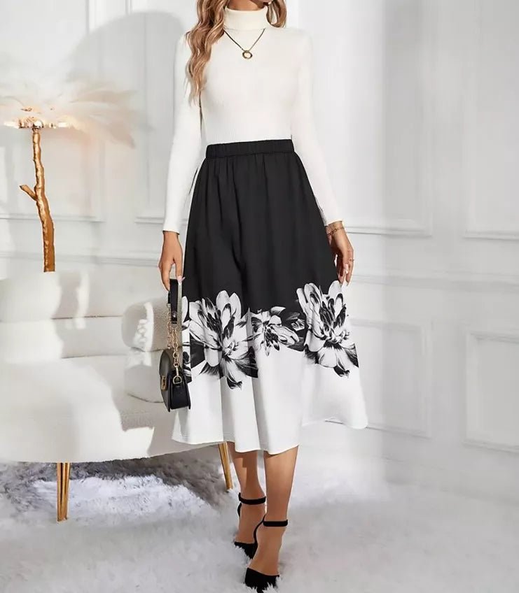 Floral Print A - Line Midi Skirt - Rochelle's House LLC