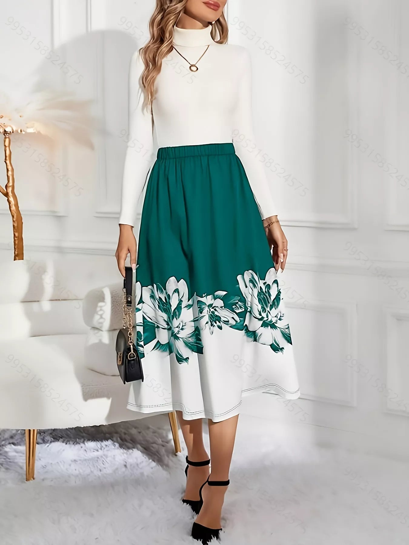 Floral Print A - Line Midi Skirt - Rochelle's House LLC