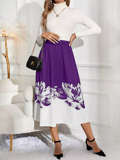 Floral Print A - Line Midi Skirt - Rochelle's House LLC