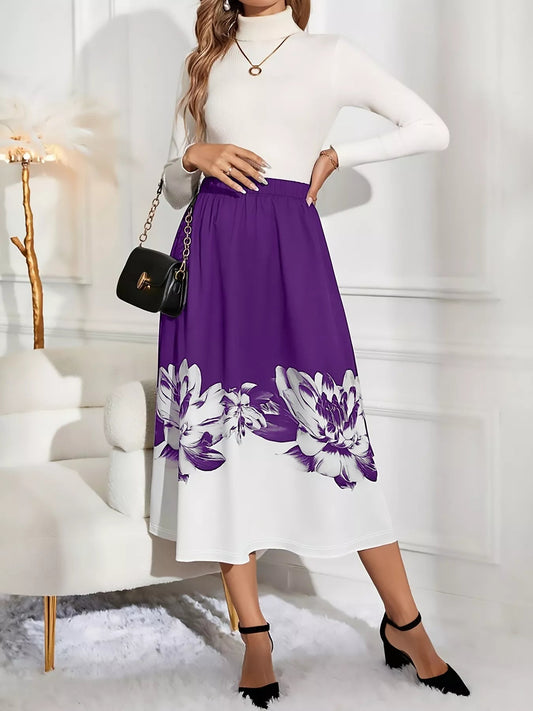 Floral Print A - Line Midi Skirt - Rochelle's House LLC