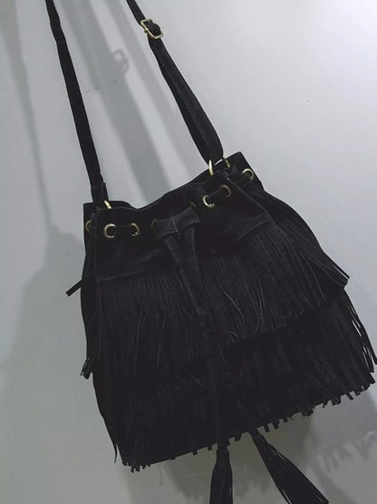 Fringe Drawstring Crossbody Bag - Rochelle's House LLC