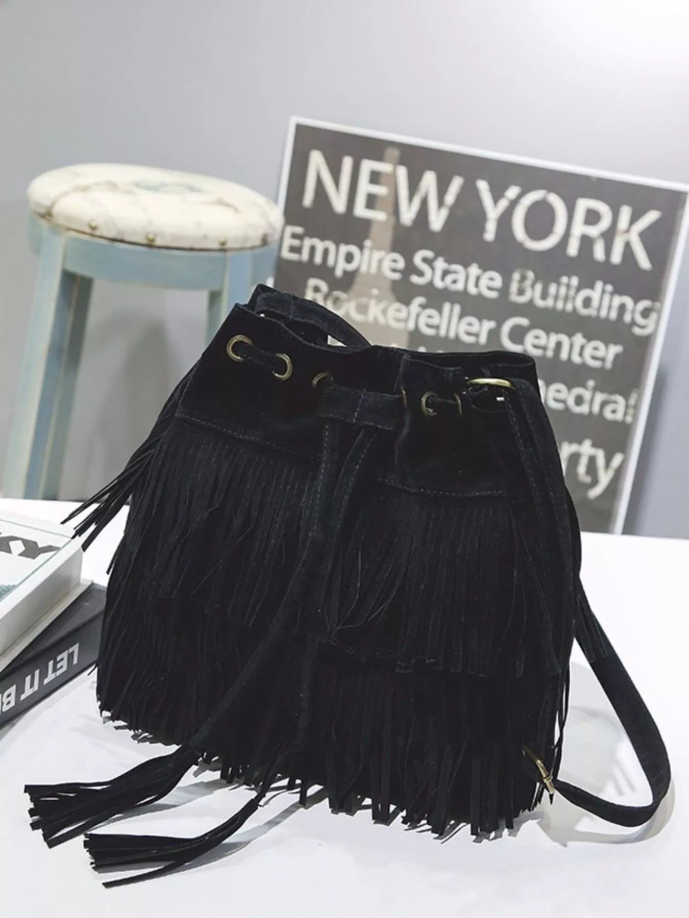Fringe Drawstring Crossbody Bag - Rochelle's House LLC