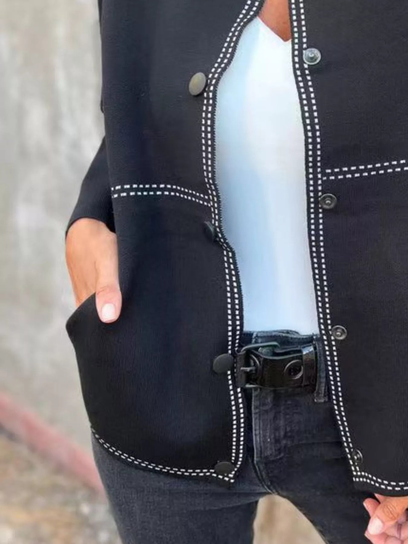 Lifestyle image of product styled for a chic daytime look