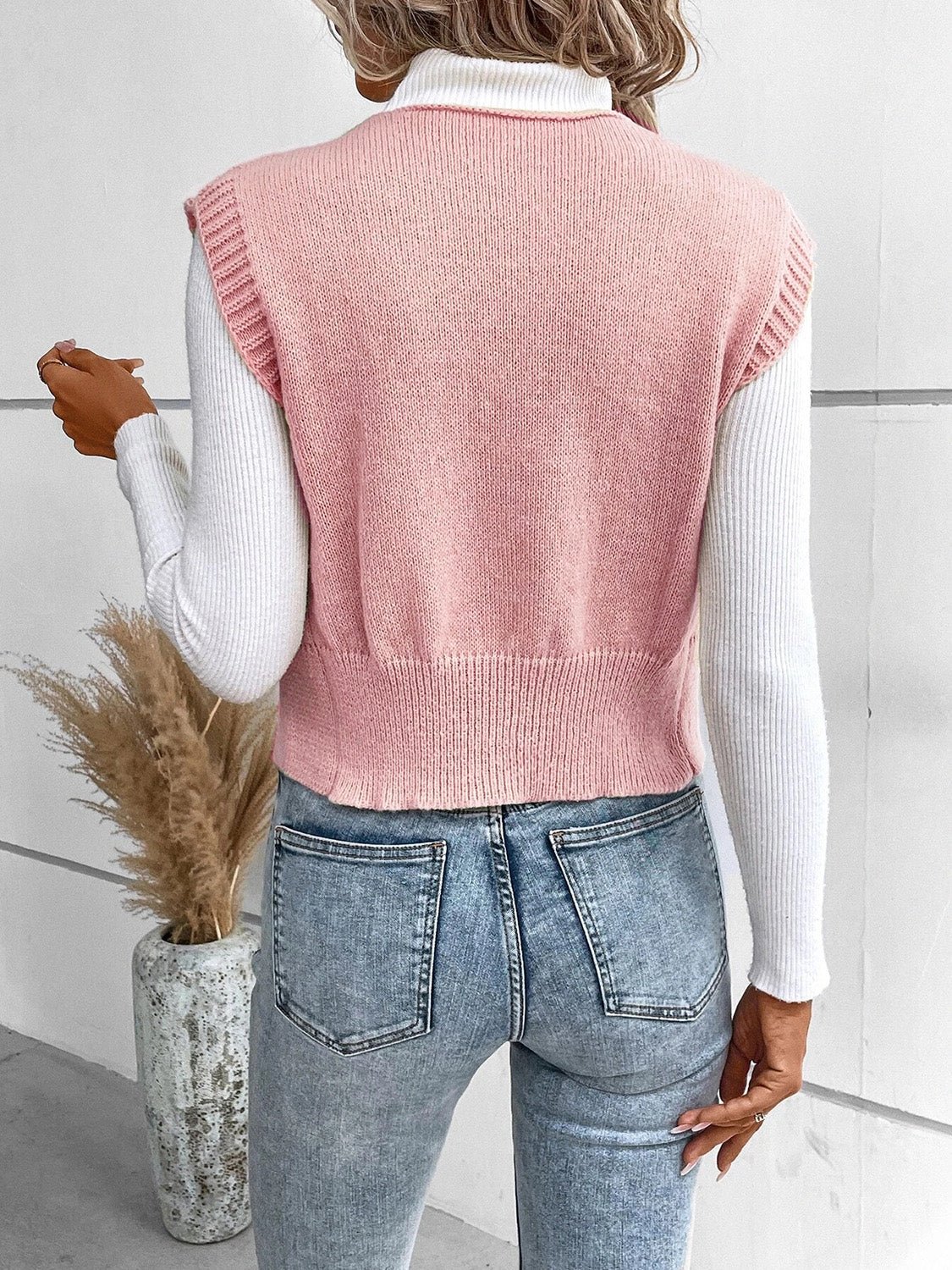 Full Size Button Up V - Neck Sweater Vest - Rochelle's House LLC