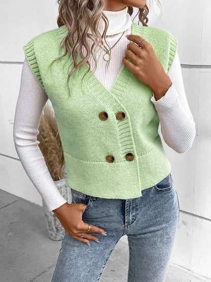 Full Size Button Up V - Neck Sweater Vest - Rochelle's House LLC