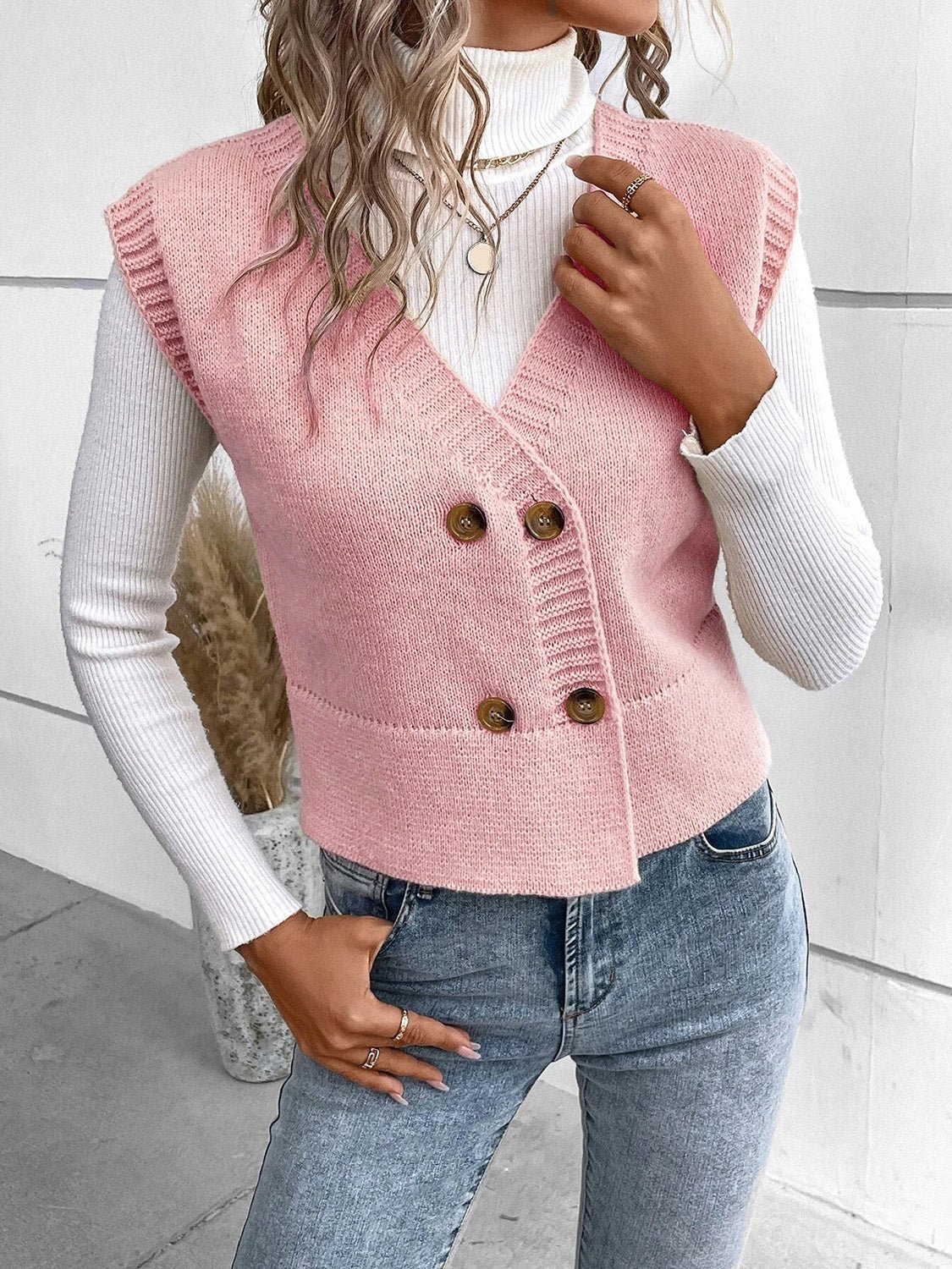 Full Size Button Up V - Neck Sweater Vest - Rochelle's House LLC