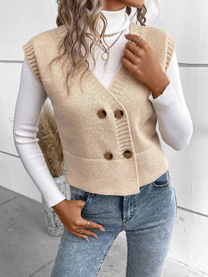 Full Size Button Up V - Neck Sweater Vest - Rochelle's House LLC