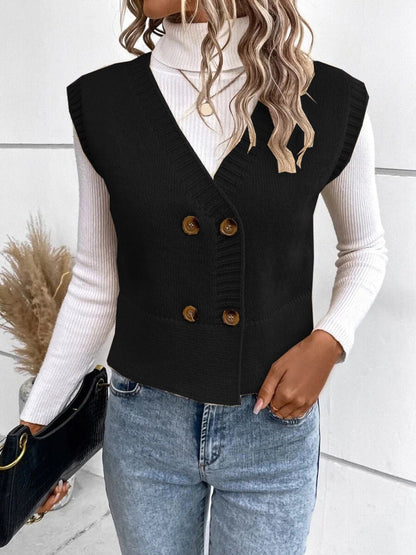 Full Size Button Up V - Neck Sweater Vest - Rochelle's House LLC