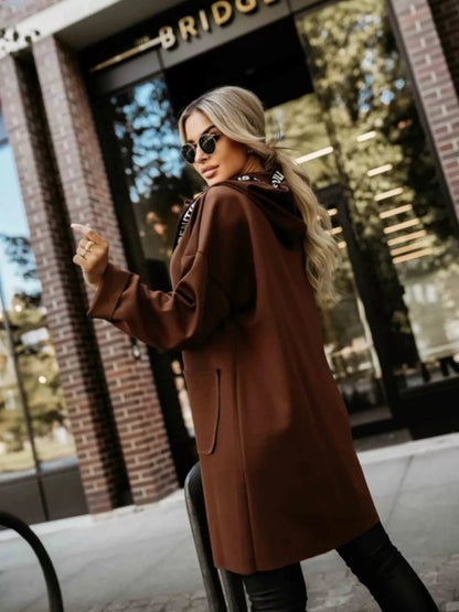 Full Size Casual Hooded Zip - Up Longline Outerwear Plus Size - Rochelle's House LLC