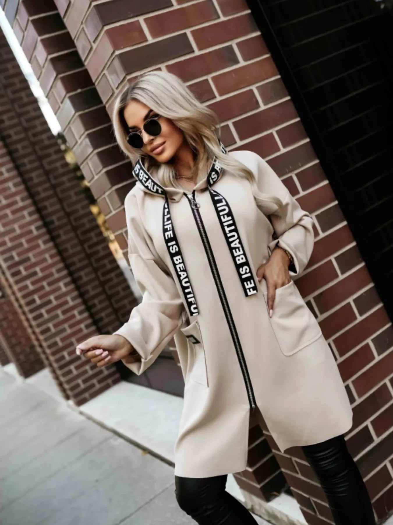 Full Size Casual Hooded Zip - Up Longline Outerwear Plus Size - Rochelle's House LLC