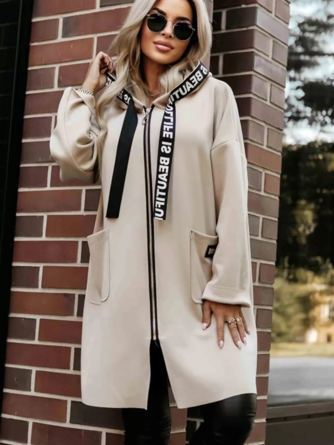 Full Size Casual Hooded Zip - Up Longline Outerwear Plus Size - Rochelle's House LLC