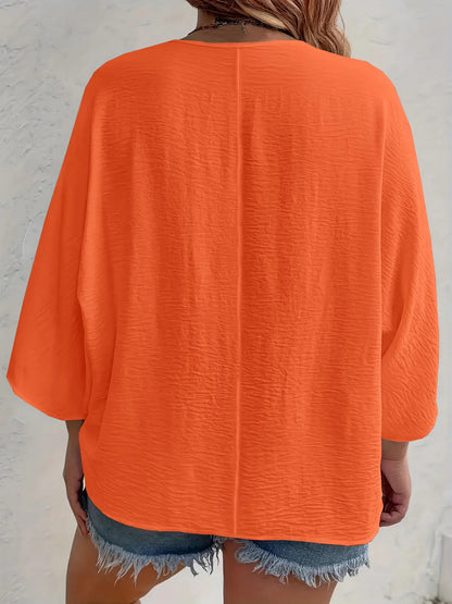 Full Size Casual V - Neck Button Down Relaxed Fit Blouse Plus Size - Rochelle's House LLC